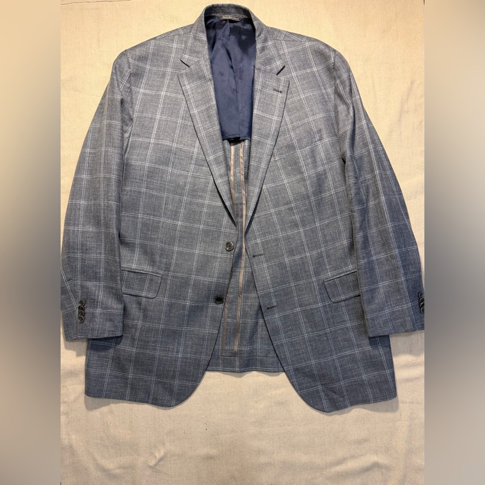 Men's 48 L H. STOCKTON Blue Wool Silk  Blend Plaid Coat Blazer Loro Piana NWOT